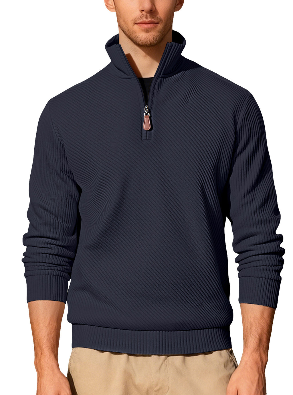 Arrivée Homme Twill Jacquard Ribbed demi-zip manches longues Plus Taille Sports Casual Sweatshir