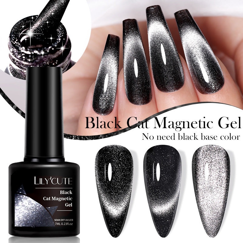 Ultra-Black cristal oeil de chat noir et gris perlescent cristal Nail Gel