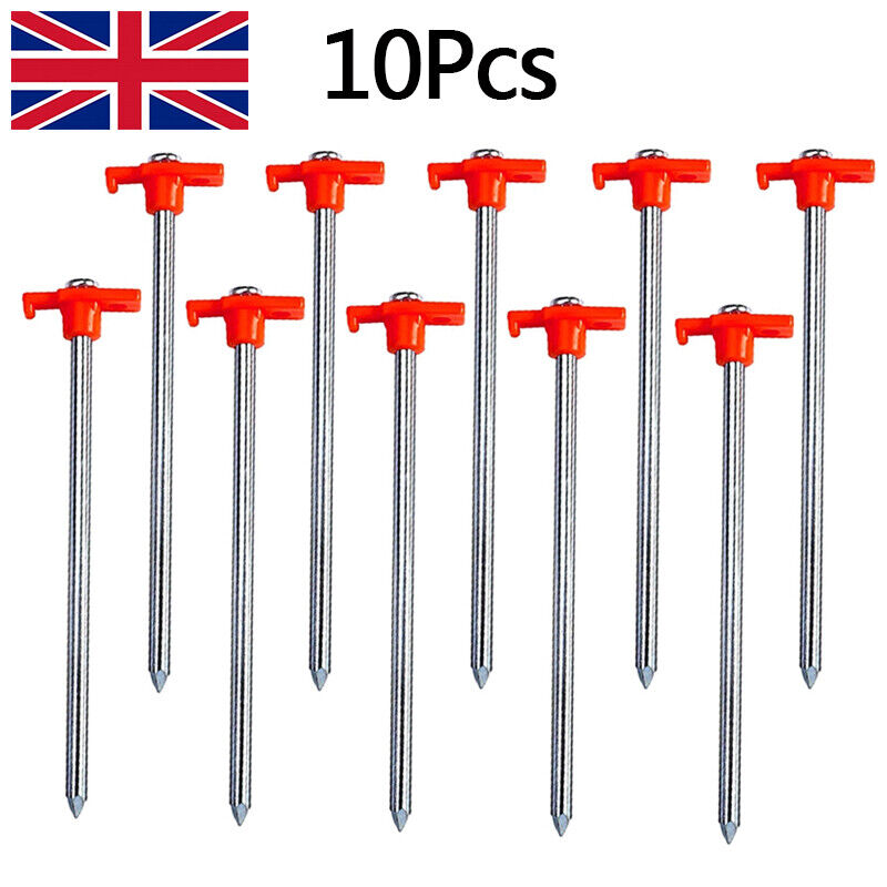 10Pcs Heavy Duty Galvanized Steel Tent Metal Pegs Ground Sheet Anchor HS