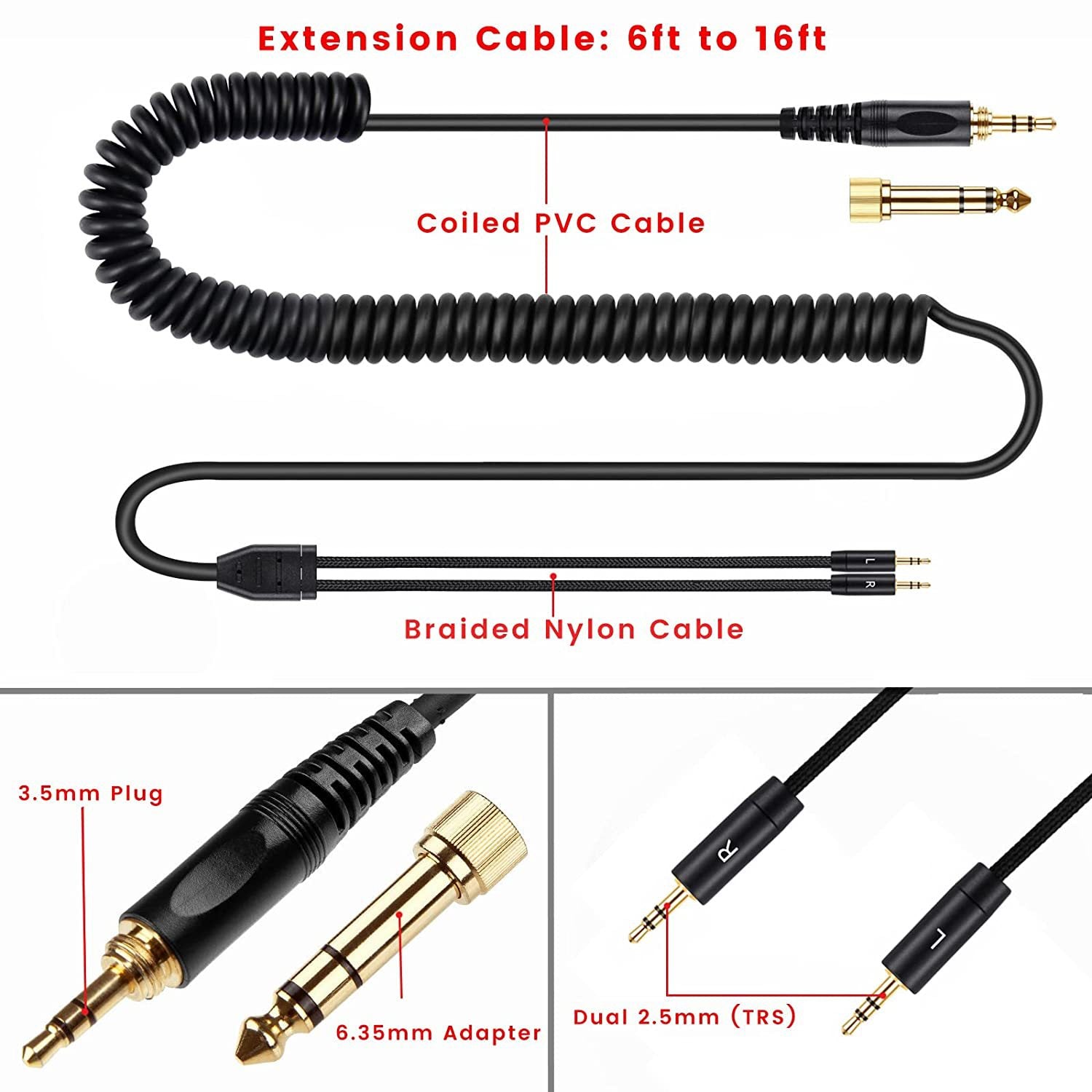 Convient pour HE400i He560 Double casque de prise 25mm câble de ressort