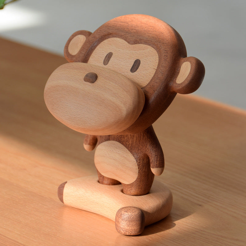 Bois massif Creative Monkey Porte-Téléphone mignon Table de support de téléphone cellulaire Ornements décoratifs