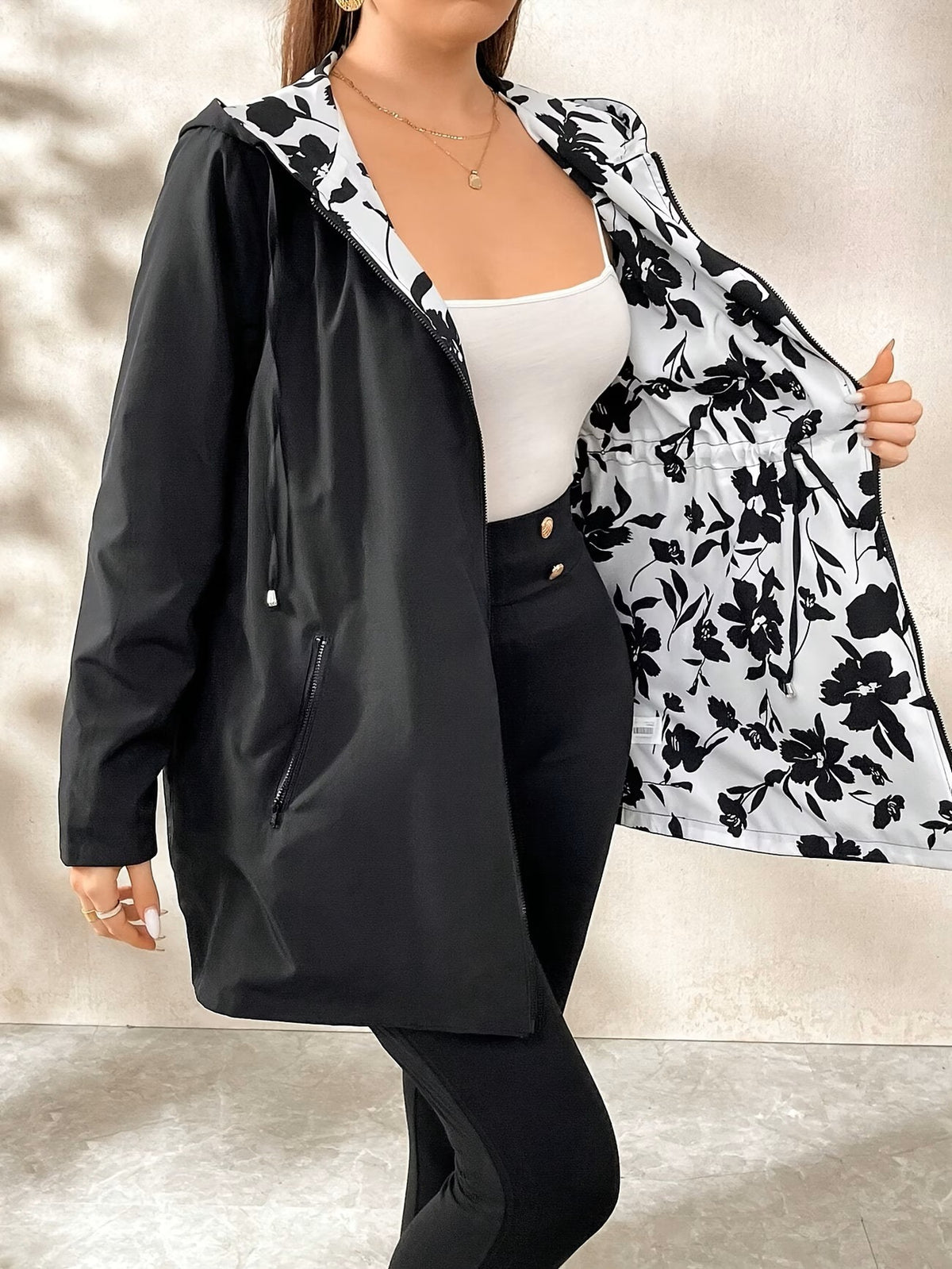 Cardigan à manches longues à capuchon pour femmes de plus grande taille - Veste de sweater en tricot imprimé réversible