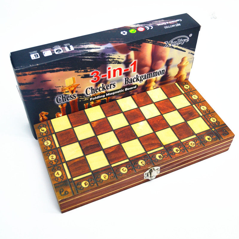 3-in-1 magnetic wooden folding chess set