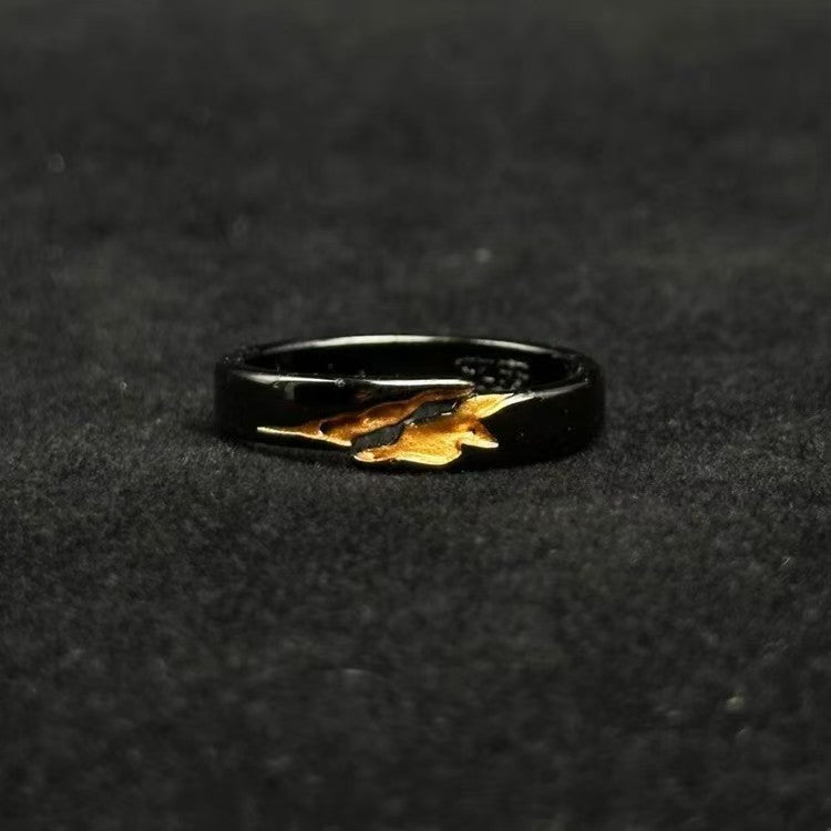 Simple Aesthétique Coréen Noir Or Flame Ouvert Anneau