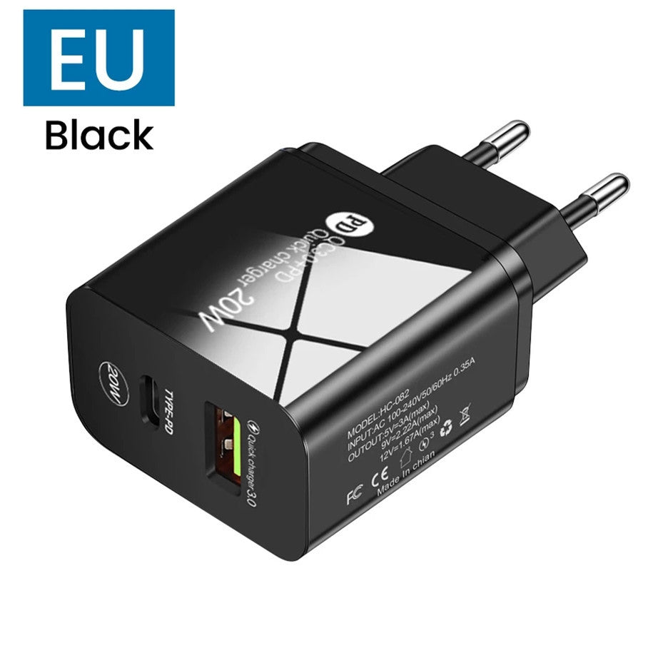 PD12W Chargeur 5V 24A Adaptateur de charge standard européen et américain britannique Type-c