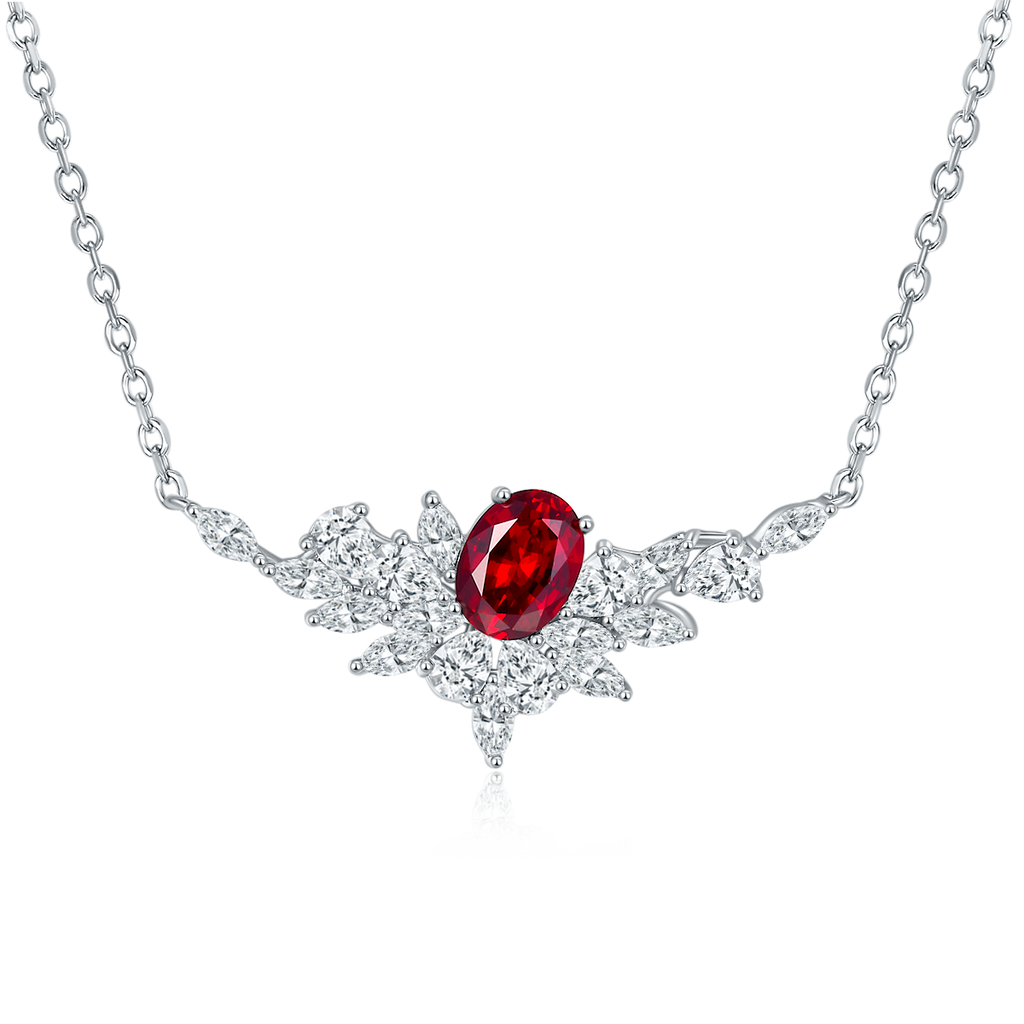 S925 Collier en saphir rubis en argent sterling
