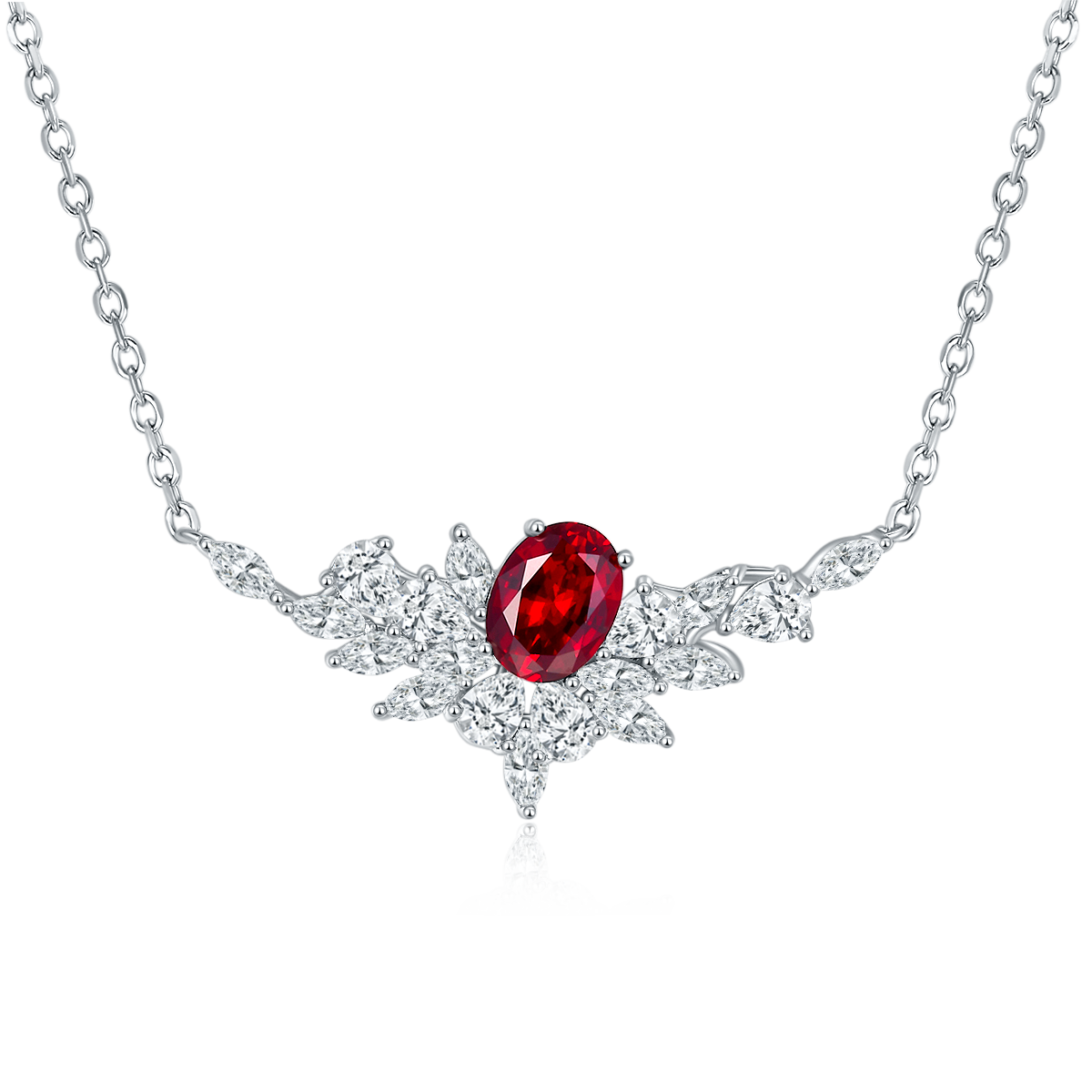S925 Collier en saphir rubis en argent sterling
