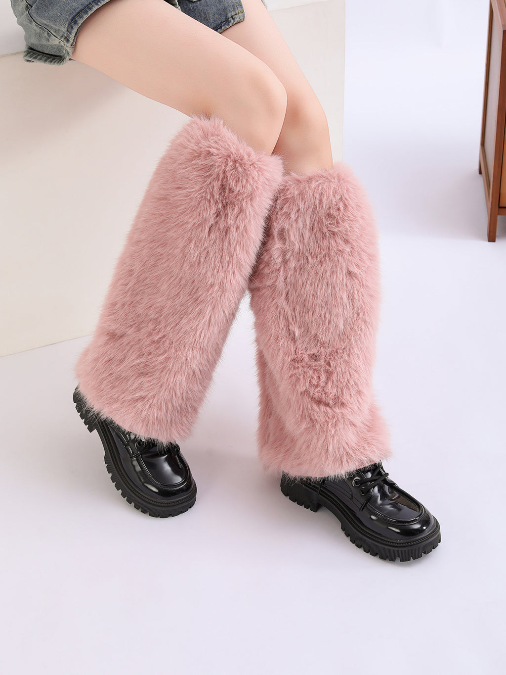 Filles Costumes Y2K femmes Outfit Accessory Faux Fur Fluffy Long Bottes Coffre-fort Fuzzy Le