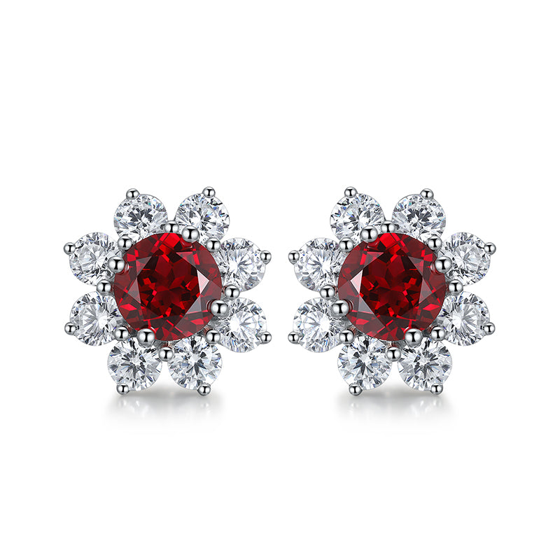 S925 Argent 4.1g Boucles d'oreilles en pierres précieuses créées par un laboratoire de fleurs