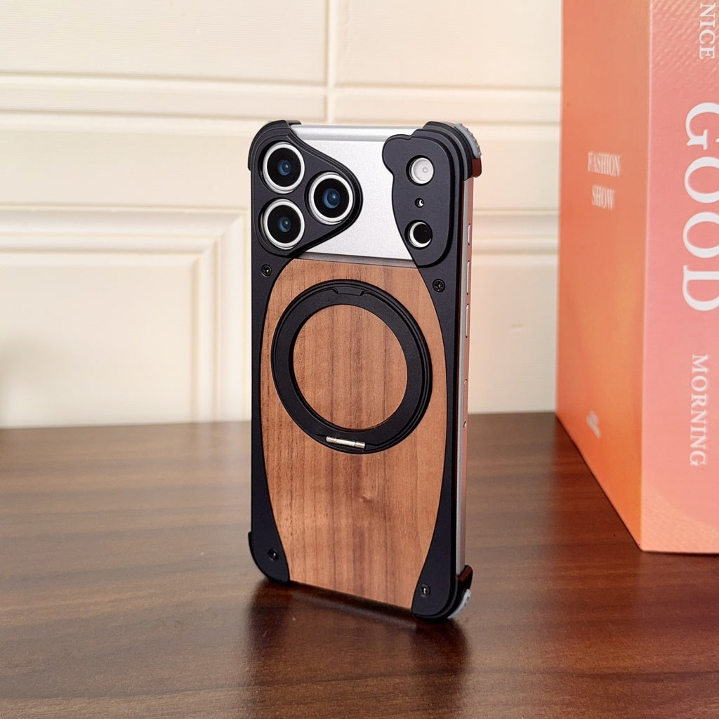 Étui de téléphone sans cadre en bois de noyer