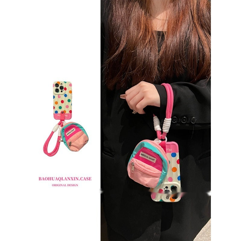 Couleur Polka Dot Petit sac à livres Cas de téléphone transportant Strap Crossbody