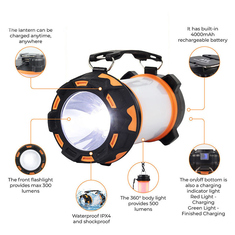 Six modes 3600mAh Batterie Lithium intégrée Lumière de camping extérieure