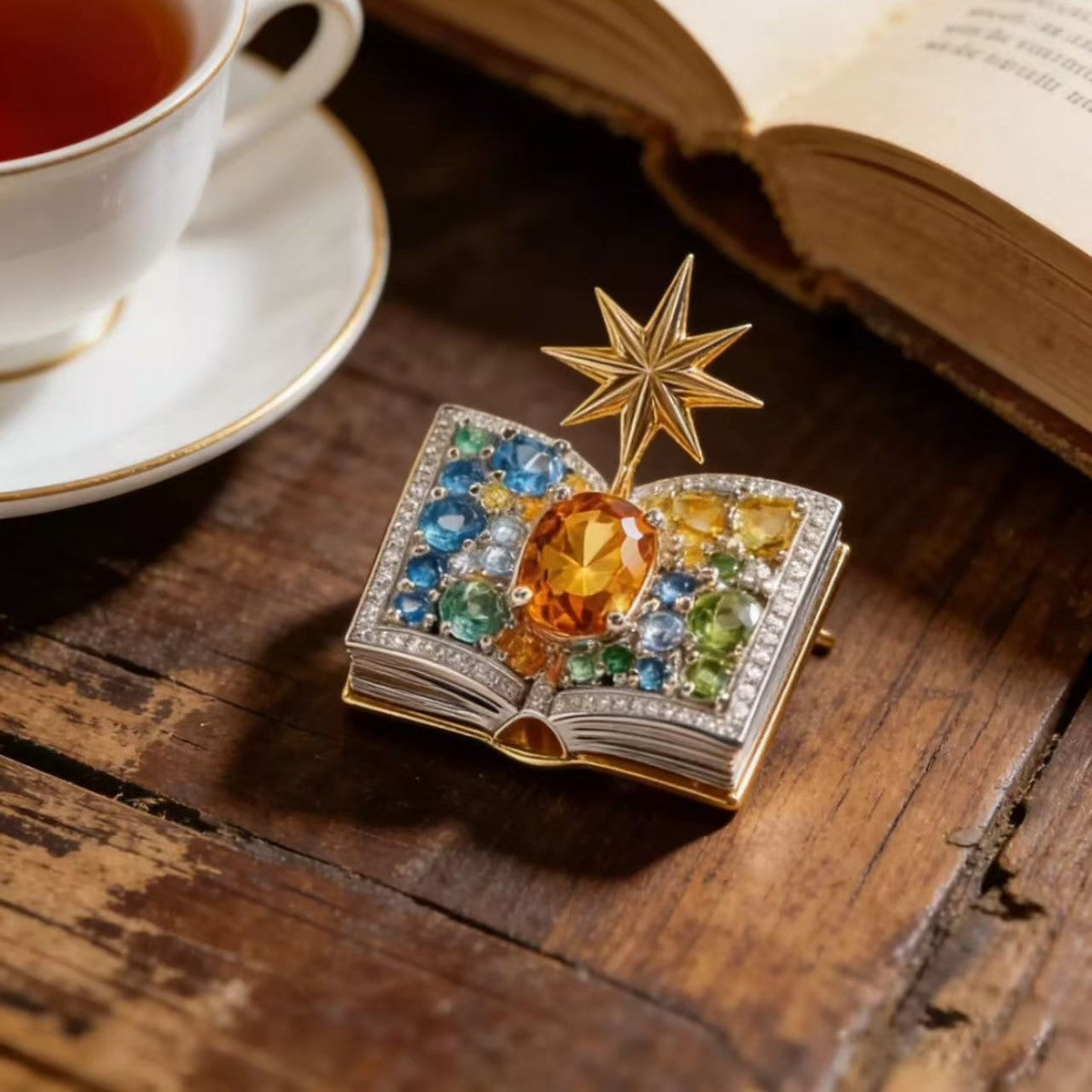 Broche mode entièrement incrustée de diamant en huit points Star Fairy Book