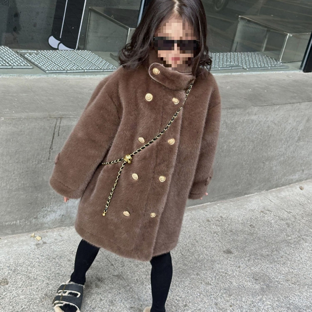 Mid-long Hiver faux fourrure manteau pour les filles