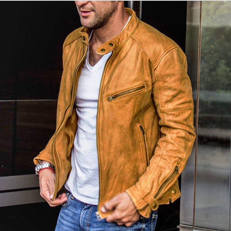 Automne Hiver Hommes PU En cuir Stand Collar Punk