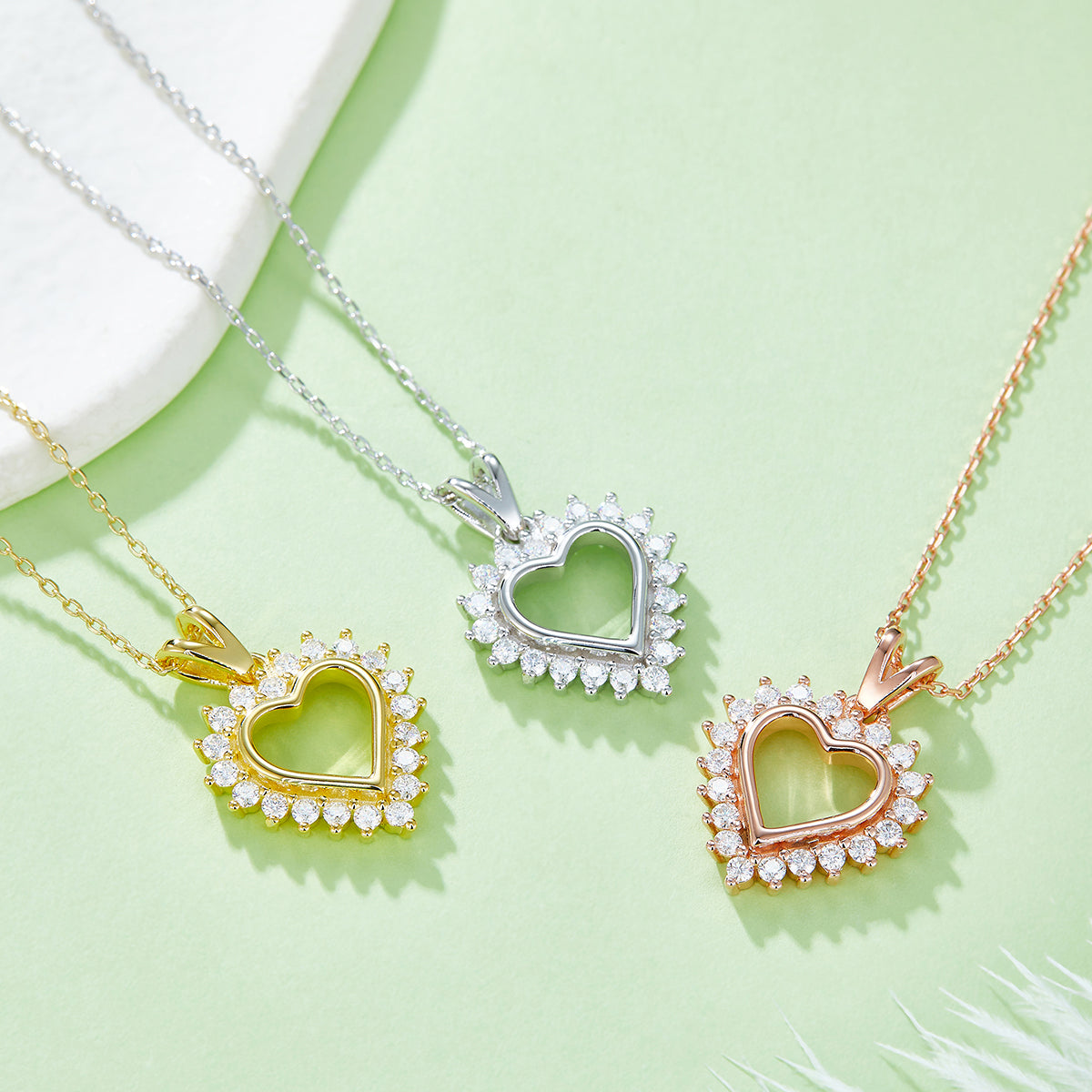 4.1g S925 Collier de coeur en argent sterling 45cm 20 Pierre Sunburst Halo Moissanite Pendentif Wi