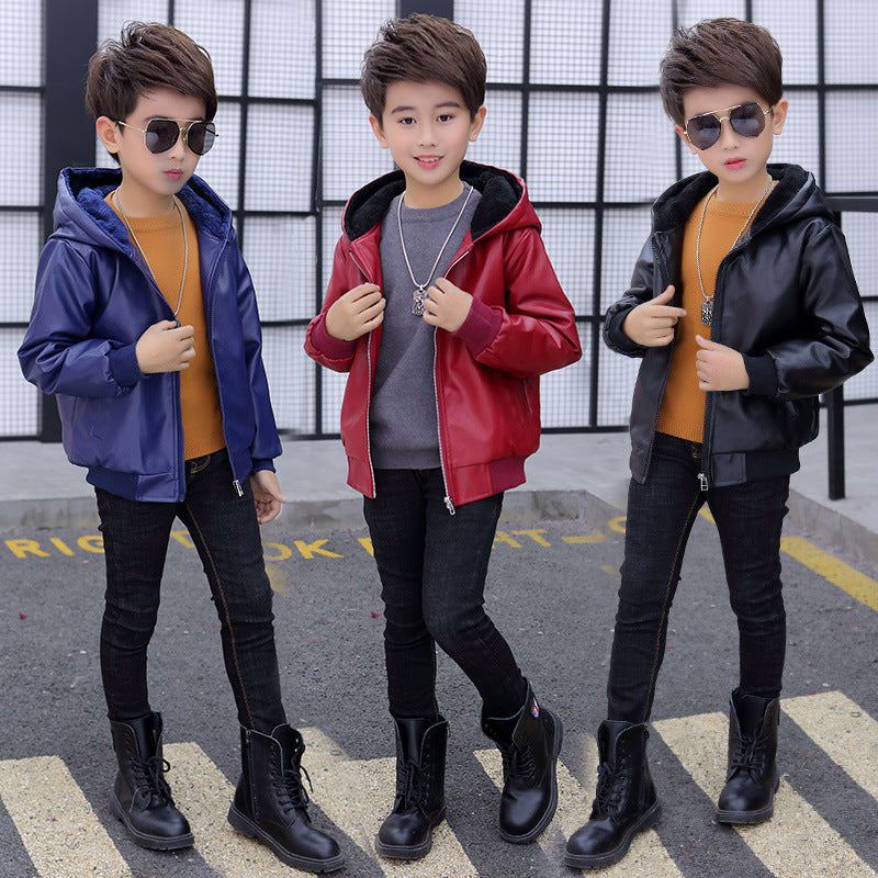 Veste en cuir PU Veste à capuche pour enfants