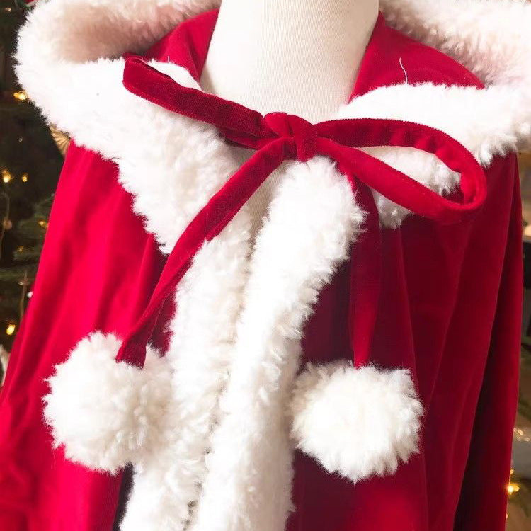 Année Noël Châle Cape Red Burr Velvet Bande Cape Windproof