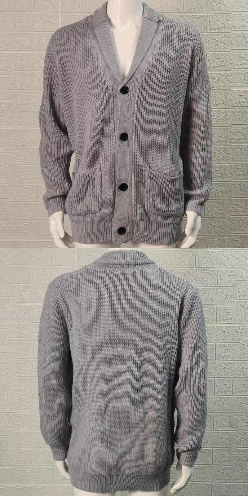 Cardigan tricoté avec un lapel et des manches longues pour les hommes porter