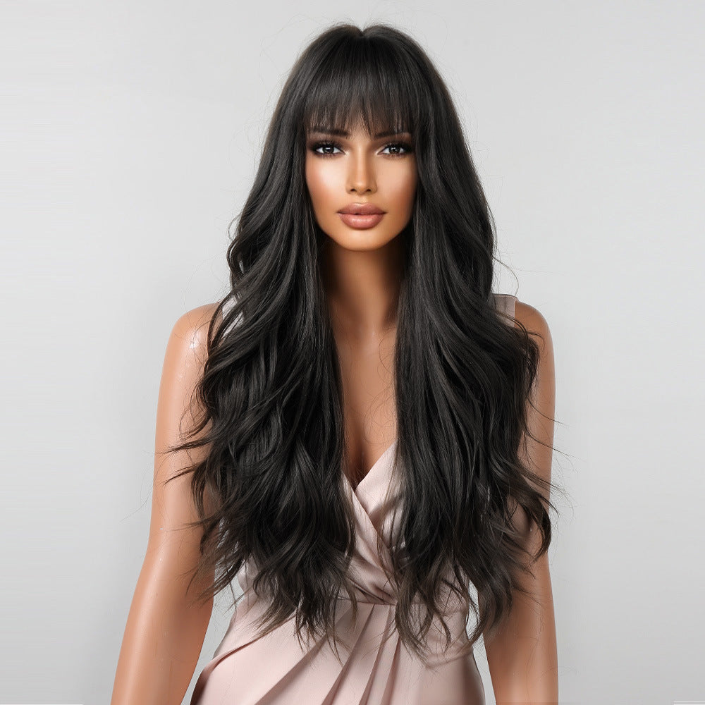 Perruque cheveux longs naturel droit Bangs Big Wave