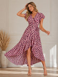 Robe à fente en col V imprimé léopard pour femmes