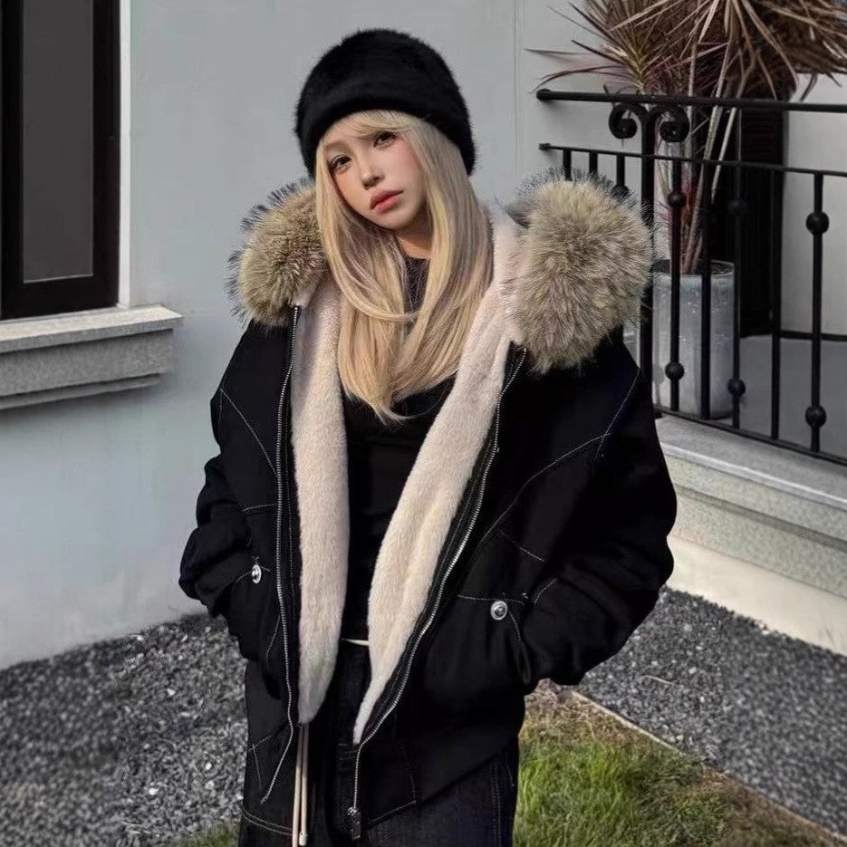 Manteau d'hiver de style américain avec un style vintage de collier de fourrure
