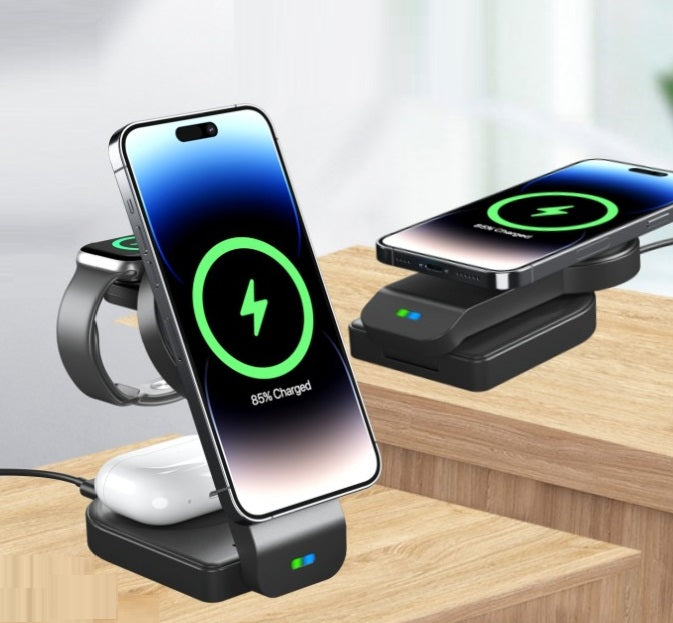 Chargeur magnétique sans fil pliable à trois en un