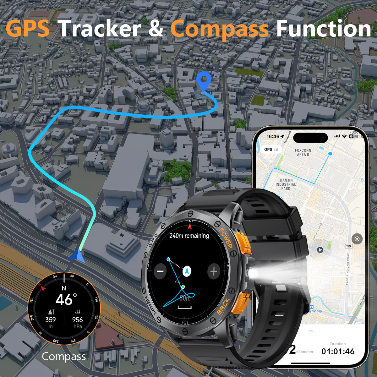 Montres de sport MD53 en plein air Smart Watch GPS étanche Compass