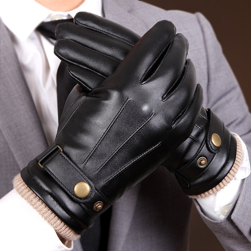 Gants chauds en peau de mouton d'hiver, doublés de polaires pour hommes