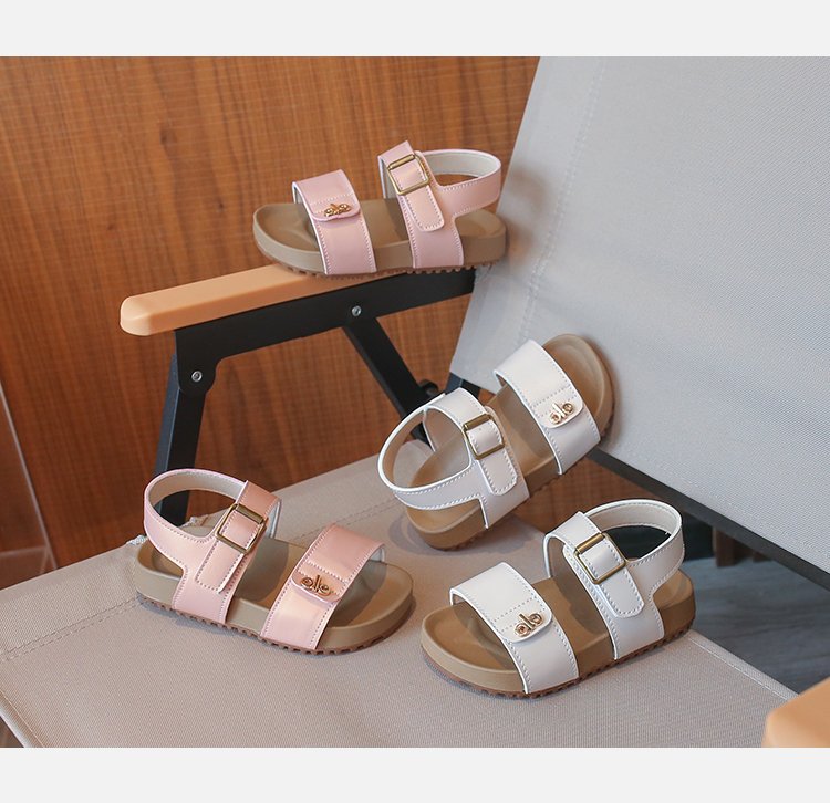 Filles' Fashion Letter Metal Button Sandales Coréen Version Bébé Velcro Chaussures Simples Filles'