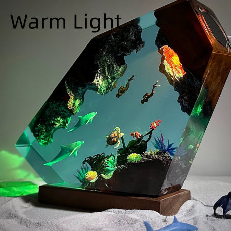 Marine Style Orca Diver Themed Lampe en bois résine Lumière de nuit