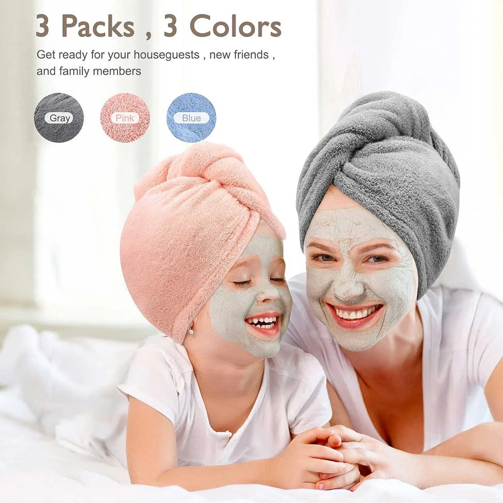Femmes 3 PC Microfibre serviette de cheveux Wrap Turbans de cheveux ultra absorbants pour Curly