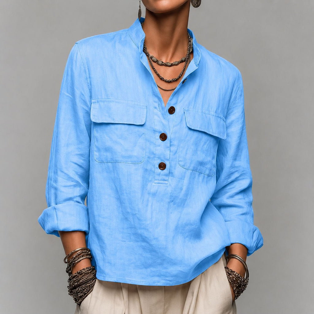 Blouse blanche à col V sophistiqué Femmes de style français Top