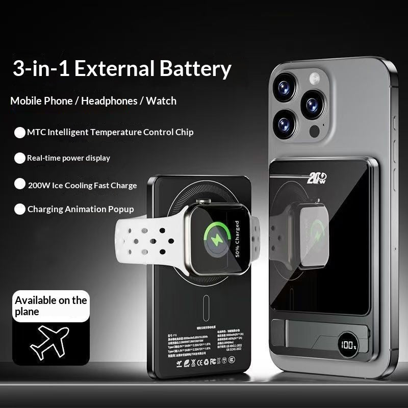 Chargeur magnétique rapide sans fil ultra-mince avec affichage double pop-up 15W et 3C C
