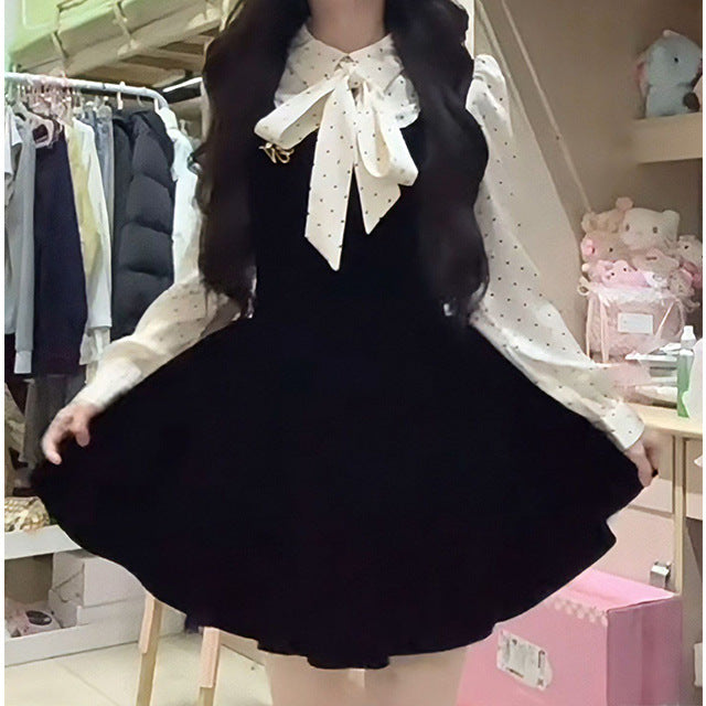 Robe de velours noir Femmes Puff Jupe