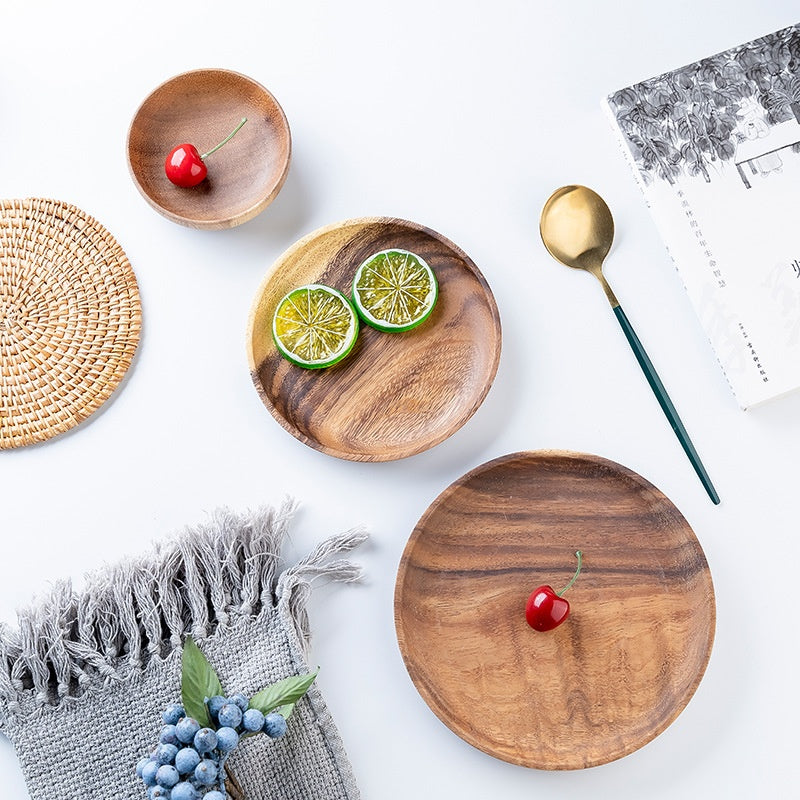 Approvisionnement direct en usine Acacia Saucer en bois massif Restaurant Plateau de fruits