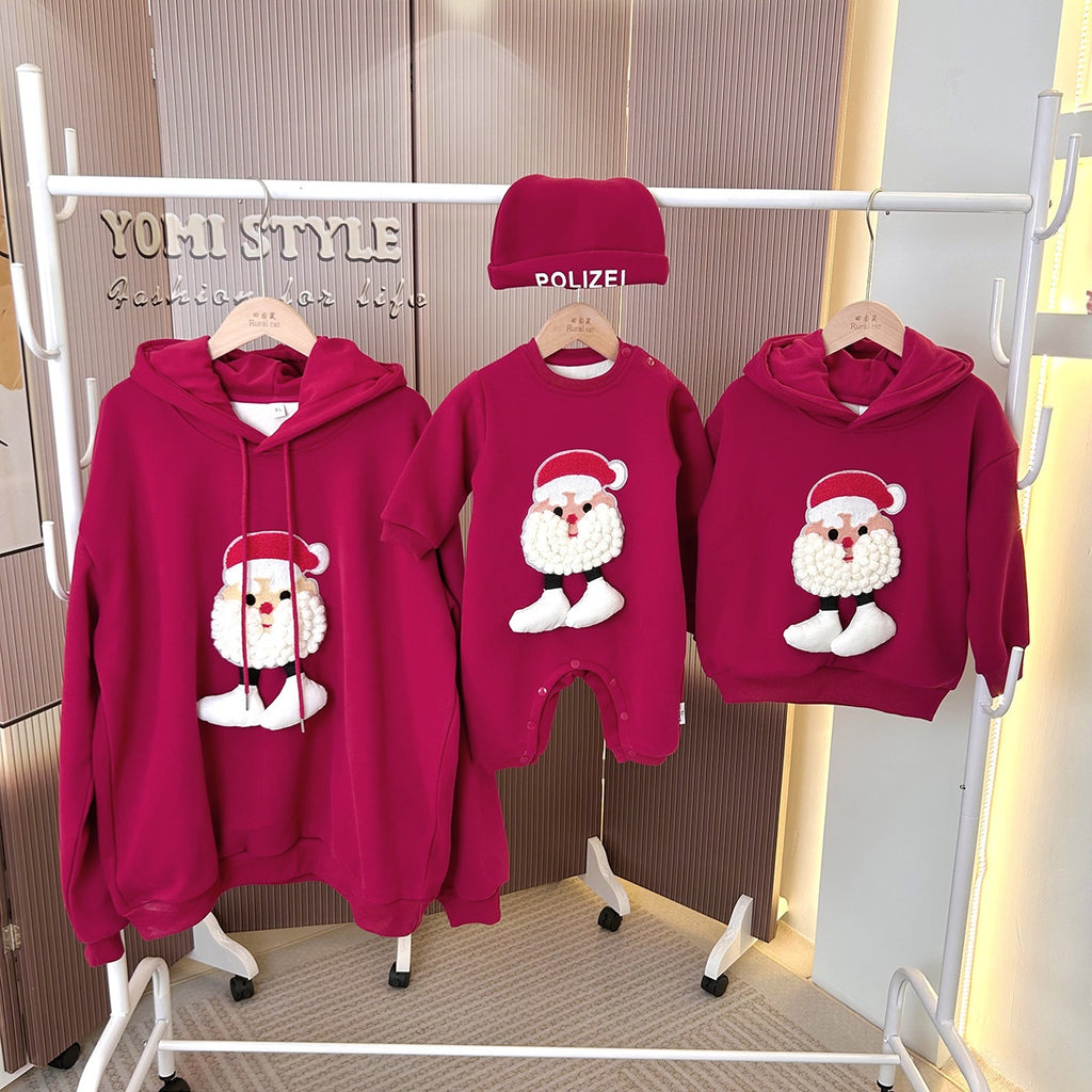 Noel Parent-child Outfits Romper et Hoodie à capuche doublés de polaire