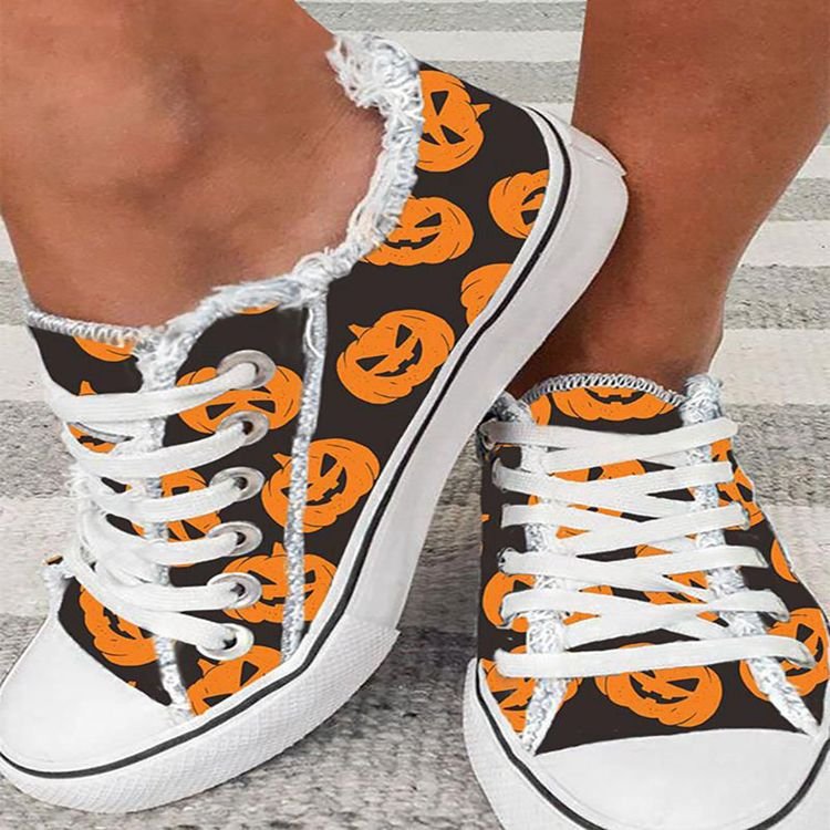Large Size Halloween Ghost Head Pumpkin 3D Print Low-Top Shoes