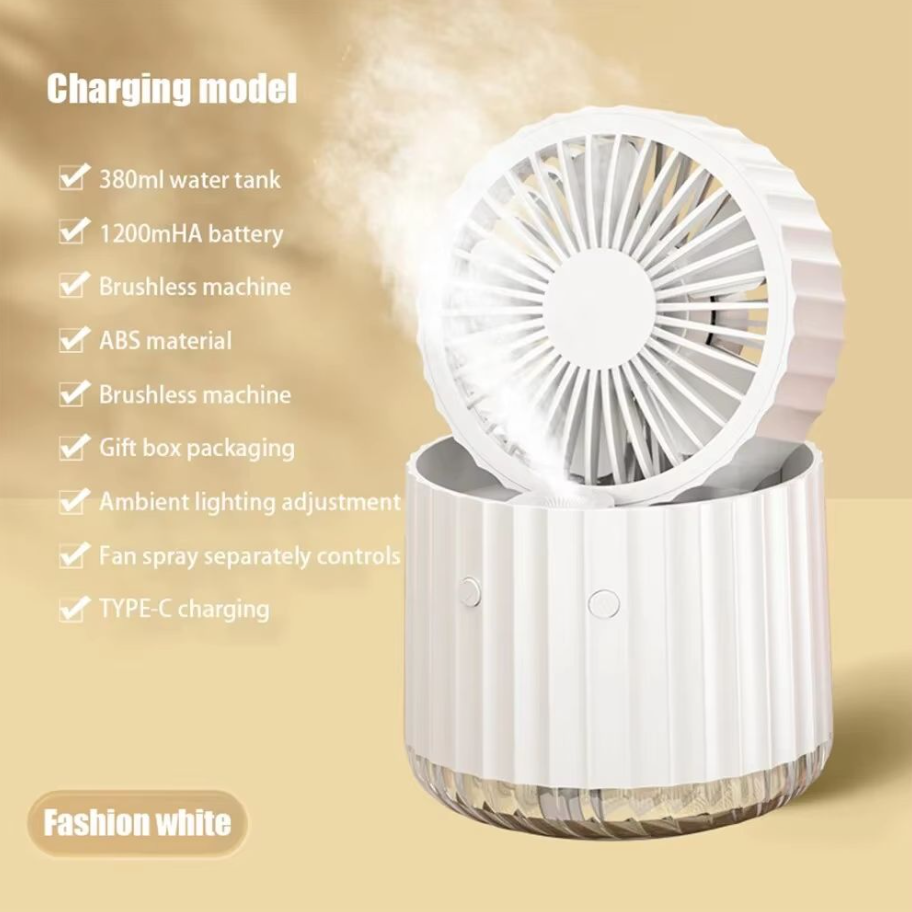 Ventilateur de pulvérisation de brouillard rechargeable 3 vitesses Ventilateur USB portable avec 5 lames
