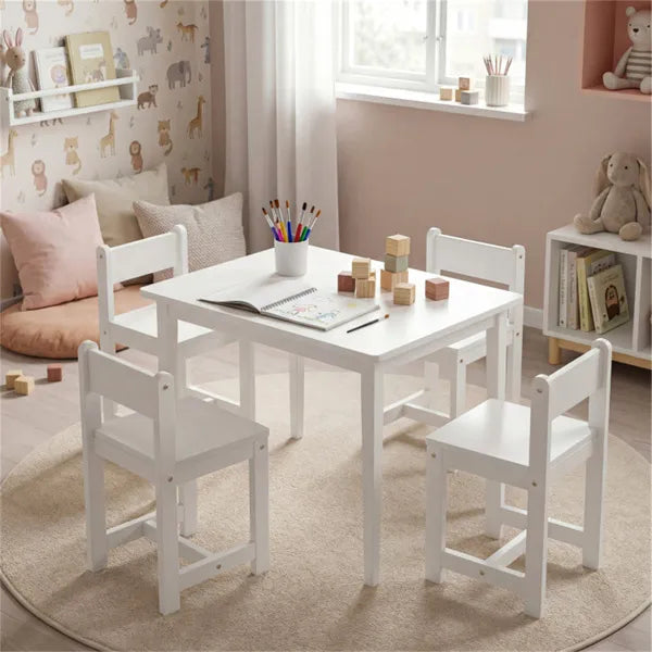 Table et chaises en bois pour enfants (1 table + 4 chaises)