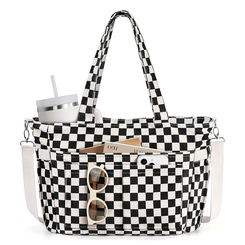 Feihong Plaid Tote Bag Design élégant Grande capacité