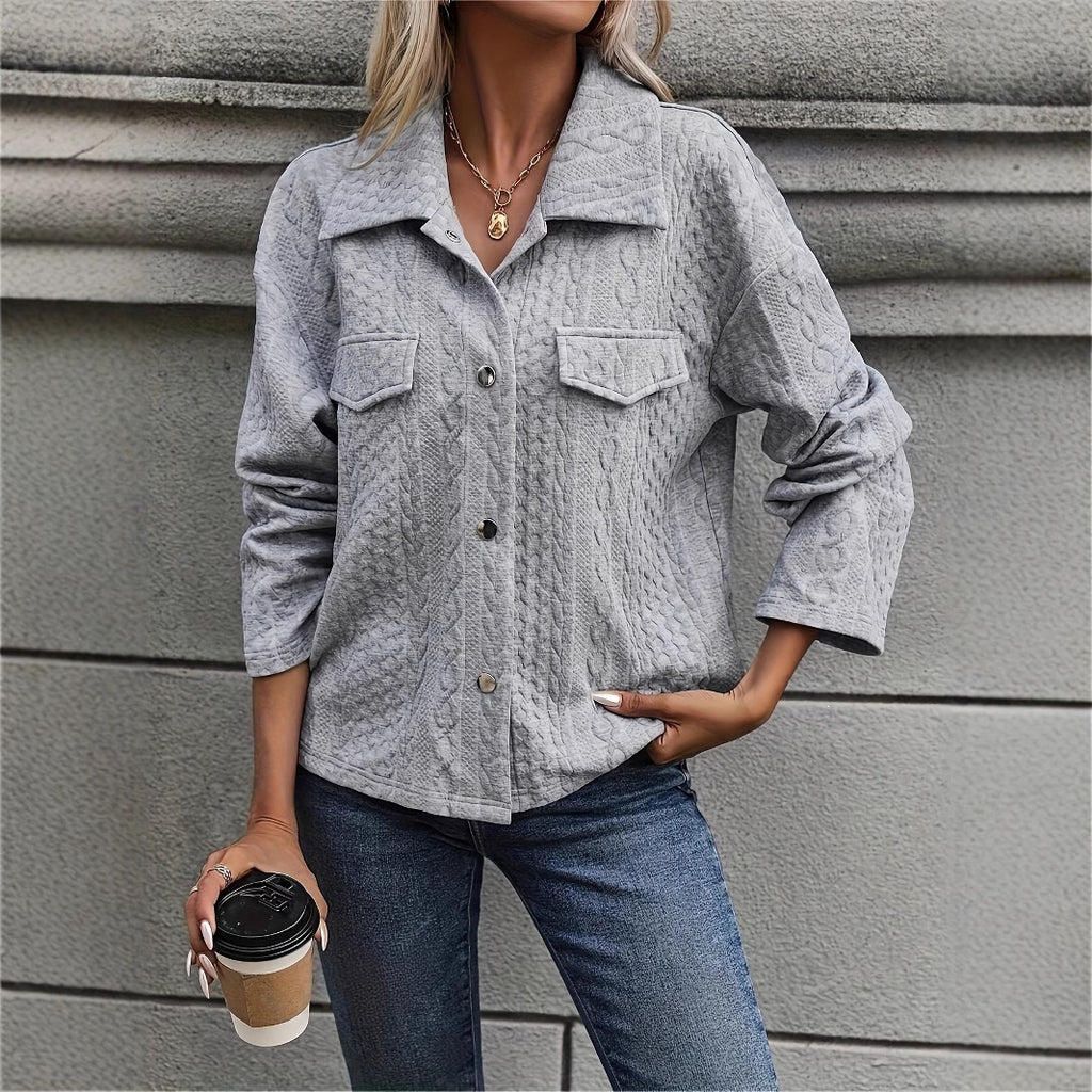 Veste de poche de bouton de couleur solide de mode casual d'automne pour femmes