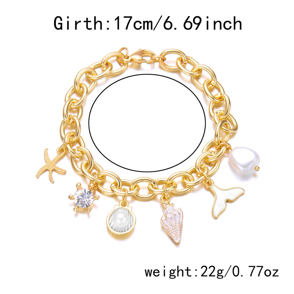 Fashion Femme Starfish Pearl Shell Fishtail Multi-pendent Collier Bracelet