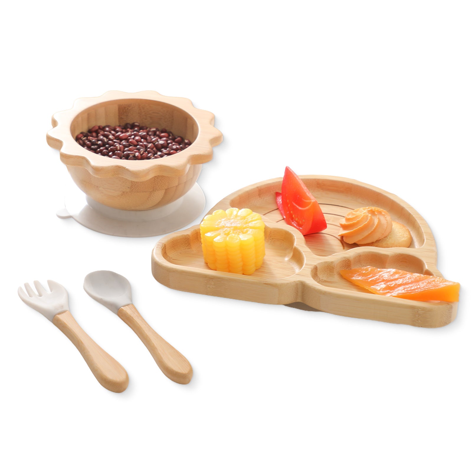 Style nordique Baby Bamboo Ensemble de vaisselle Spork combiné