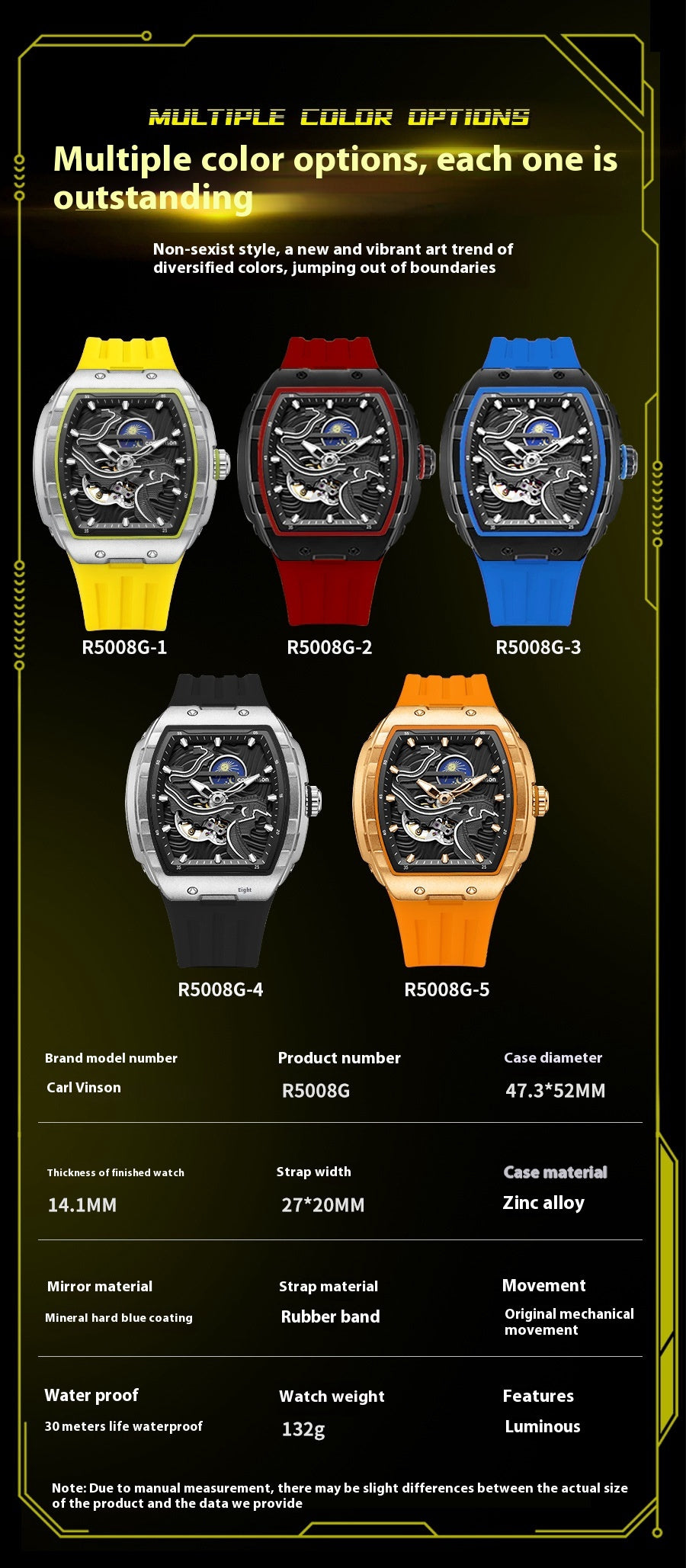 Montre automatique Hollow Homme Montre mécanique étanche lumineuse