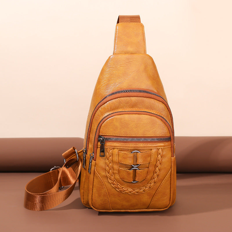 Simple poitrine PU souple cuir texturé sac à épaule