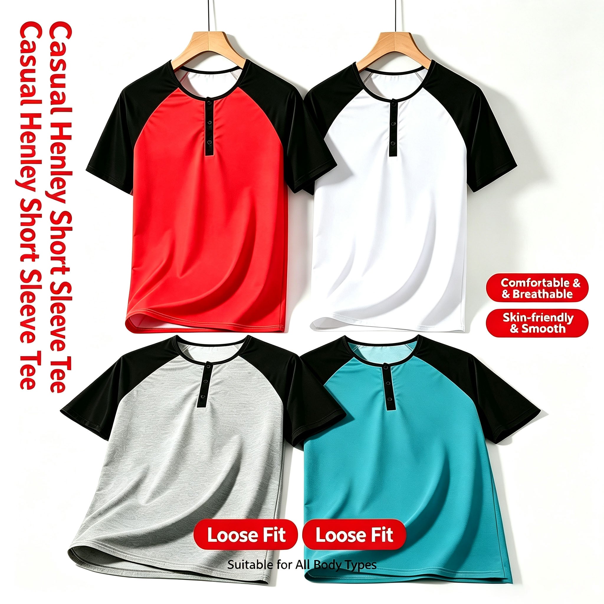 20266 T-shirts homme de mode col rond Slim Fit - Multicolore Patchwork Basic Loose-Fit All-