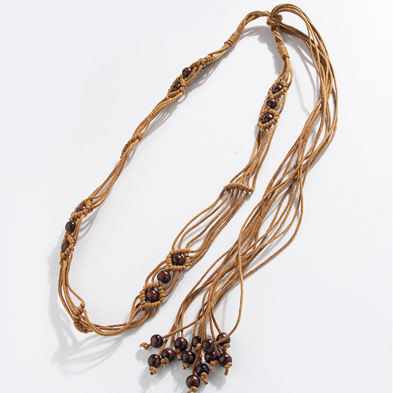 Bohemian style fleur tissée style ethnique fait main perles en bois Ceinture de femmes Loisirs H