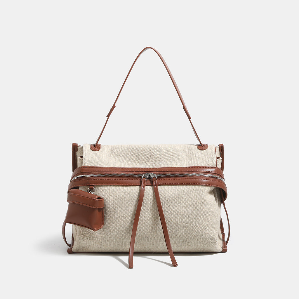 Simple patchwork cotton-linen cross-body bag
