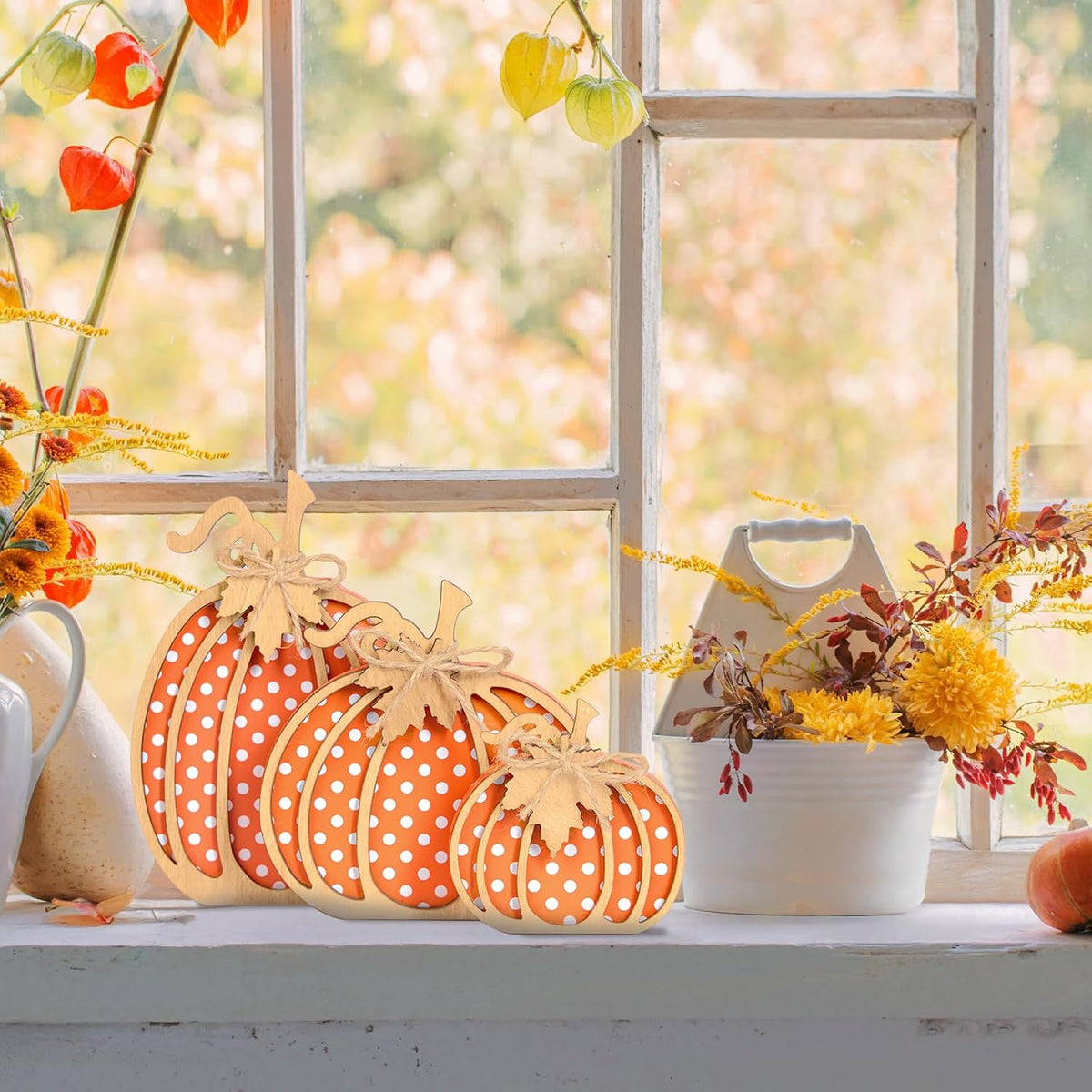 Décor de citrouille d'automne en bois 3 unités
